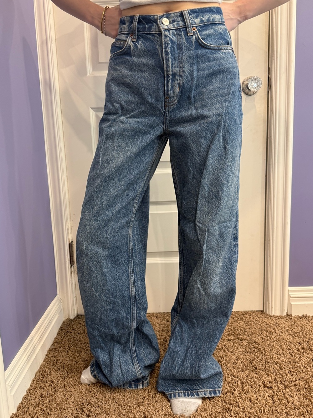 Reformation Wide-Leg High-Rise Jeans in Classic Blue Wash